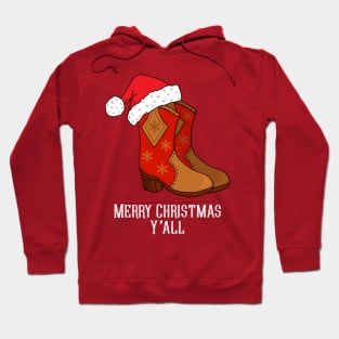 Merry Christmas Y'all Red Western Cowboy Boots Hoodie